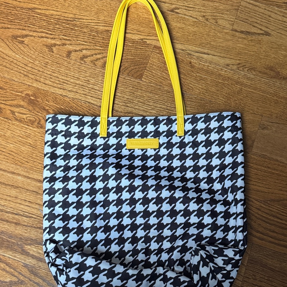 Vera Bradley tote houndstooth black white check w/ yellow interior handles
